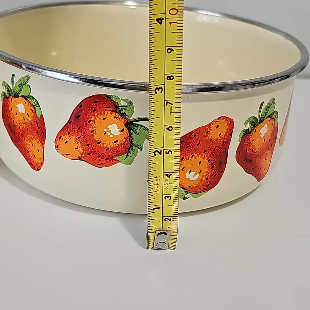 Two Vintage Kobe Enamel Bowls Cream Strawberry Nesting Mixing Cottagecore